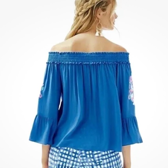 Lilly Pulitzer Moira Off The Shoulder Bennet Top SM Embroidered Bell Sleeves - Picture 2 of 6